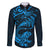 New Zealand Tuatara Tribal Tattoo Family Matching Long Sleeve Bodycon Dress and Hawaiian Shirt Silver Fern and Maori Pattern Blue Color