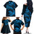 New Zealand Tuatara Tribal Tattoo Family Matching Off The Shoulder Long Sleeve Dress and Hawaiian Shirt Silver Fern and Maori Pattern Blue Color