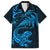 New Zealand Tuatara Tribal Tattoo Family Matching Off The Shoulder Long Sleeve Dress and Hawaiian Shirt Silver Fern and Maori Pattern Blue Color