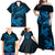 New Zealand Tuatara Tribal Tattoo Family Matching Off Shoulder Maxi Dress and Hawaiian Shirt Silver Fern and Maori Pattern Blue Color