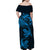 New Zealand Tuatara Tribal Tattoo Family Matching Off Shoulder Maxi Dress and Hawaiian Shirt Silver Fern and Maori Pattern Blue Color