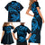 New Zealand Tuatara Tribal Tattoo Family Matching Short Sleeve Bodycon Dress and Hawaiian Shirt Silver Fern and Maori Pattern Blue Color