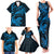 New Zealand Tuatara Tribal Tattoo Family Matching Tank Maxi Dress and Hawaiian Shirt Silver Fern and Maori Pattern Blue Color