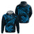 New Zealand Tuatara Tribal Tattoo Hoodie Silver Fern and Maori Pattern Blue Color