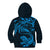 New Zealand Tuatara Tribal Tattoo Kid Hoodie Silver Fern and Maori Pattern Blue Color