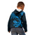 New Zealand Tuatara Tribal Tattoo Kid Hoodie Silver Fern and Maori Pattern Blue Color