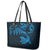 New Zealand Tuatara Tribal Tattoo Leather Tote Bag Silver Fern and Maori Pattern Blue Color