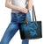 New Zealand Tuatara Tribal Tattoo Leather Tote Bag Silver Fern and Maori Pattern Blue Color