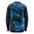 New Zealand Tuatara Tribal Tattoo Long Sleeve Shirt Silver Fern and Maori Pattern Blue Color