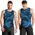 New Zealand Tuatara Tribal Tattoo Men Tank Top Silver Fern and Maori Pattern Blue Color