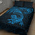 New Zealand Tuatara Tribal Tattoo Quilt Bed Set Silver Fern and Maori Pattern Blue Color