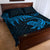 New Zealand Tuatara Tribal Tattoo Quilt Bed Set Silver Fern and Maori Pattern Blue Color