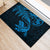 New Zealand Tuatara Tribal Tattoo Rubber Doormat Silver Fern and Maori Pattern Blue Color