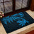 New Zealand Tuatara Tribal Tattoo Rubber Doormat Silver Fern and Maori Pattern Blue Color