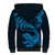 New Zealand Tuatara Tribal Tattoo Sherpa Hoodie Silver Fern and Maori Pattern Blue Color