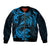 New Zealand Tuatara Tribal Tattoo Sleeve Zip Bomber Jacket Silver Fern and Maori Pattern Blue Color