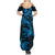 New Zealand Tuatara Tribal Tattoo Summer Maxi Dress Silver Fern and Maori Pattern Blue Color