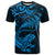 New Zealand Tuatara Tribal Tattoo T Shirt Silver Fern and Maori Pattern Blue Color