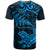 New Zealand Tuatara Tribal Tattoo T Shirt Silver Fern and Maori Pattern Blue Color