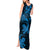 New Zealand Tuatara Tribal Tattoo Tank Maxi Dress Silver Fern and Maori Pattern Blue Color