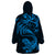 New Zealand Tuatara Tribal Tattoo Wearable Blanket Hoodie Silver Fern and Maori Pattern Blue Color