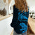 New Zealand Tuatara Tribal Tattoo Women Casual Shirt Silver Fern and Maori Pattern Blue Color