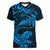 New Zealand Tuatara Tribal Tattoo Women V-Neck T-Shirt Silver Fern and Maori Pattern Blue Color