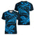 New Zealand Tuatara Tribal Tattoo Women V-Neck T-Shirt Silver Fern and Maori Pattern Blue Color