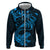 New Zealand Tuatara Tribal Tattoo Zip Hoodie Silver Fern and Maori Pattern Blue Color