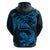 New Zealand Tuatara Tribal Tattoo Zip Hoodie Silver Fern and Maori Pattern Blue Color