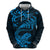 New Zealand Tuatara Tribal Tattoo Zip Hoodie Silver Fern and Maori Pattern Blue Color