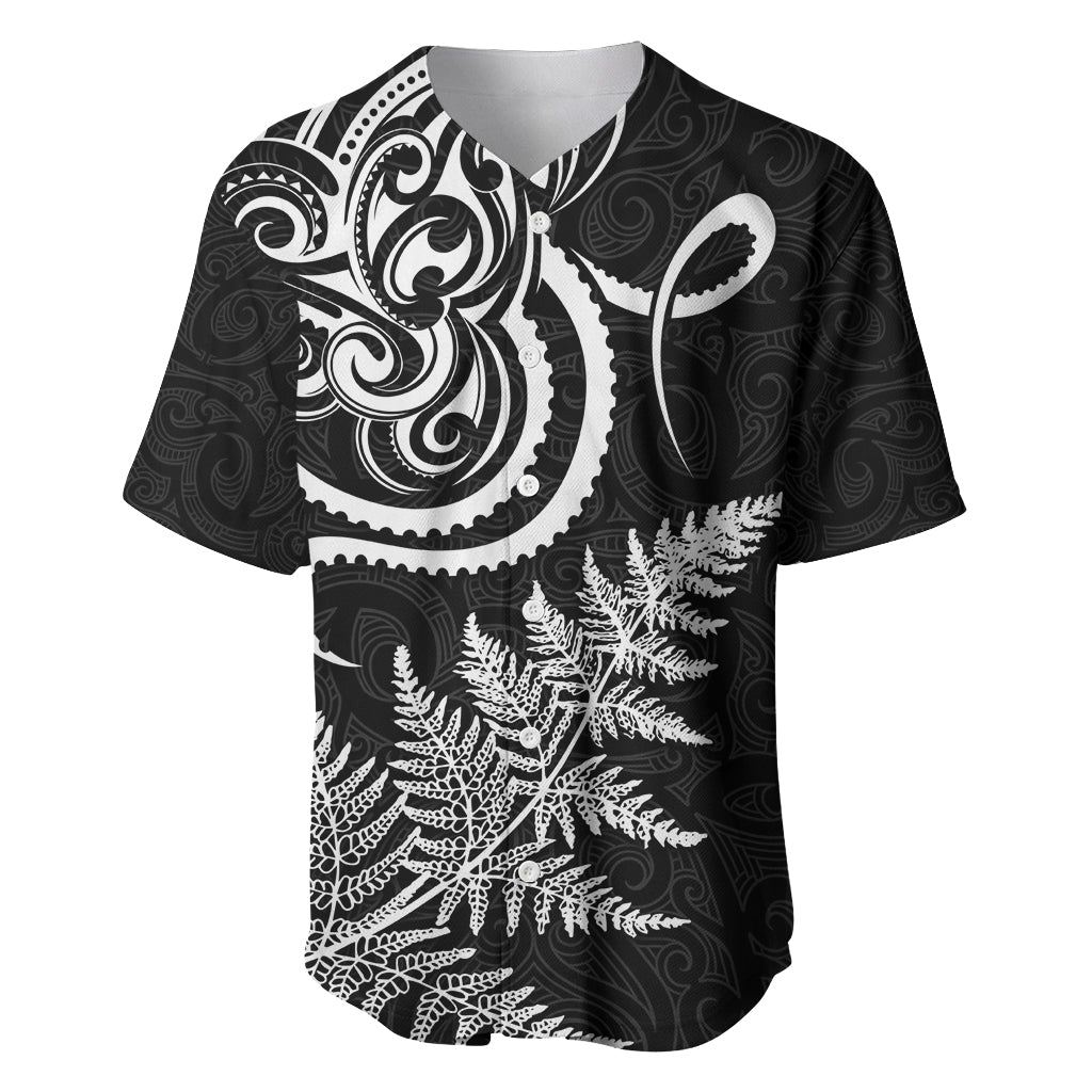 New Zealand Octopus Tattoo and Fern Baseball Jersey Maori Pattern LT03 Black - Polynesian Pride
