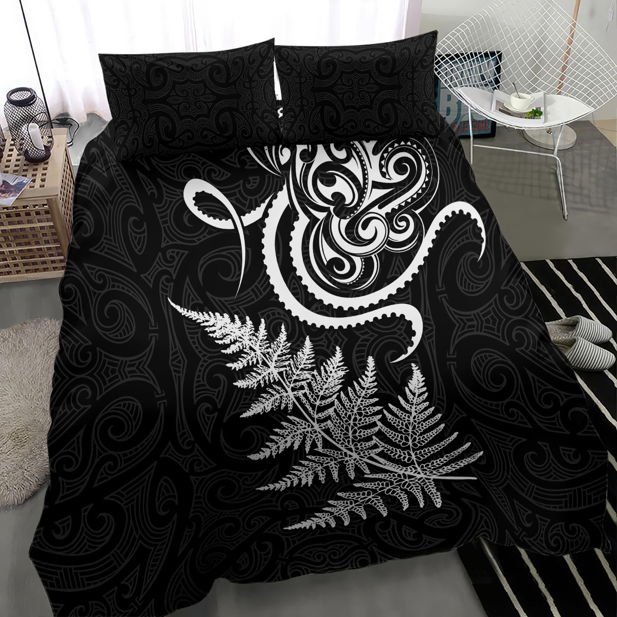 New Zealand Octopus Tattoo and Fern Bedding Set Maori Pattern LT03 - Polynesian Pride
