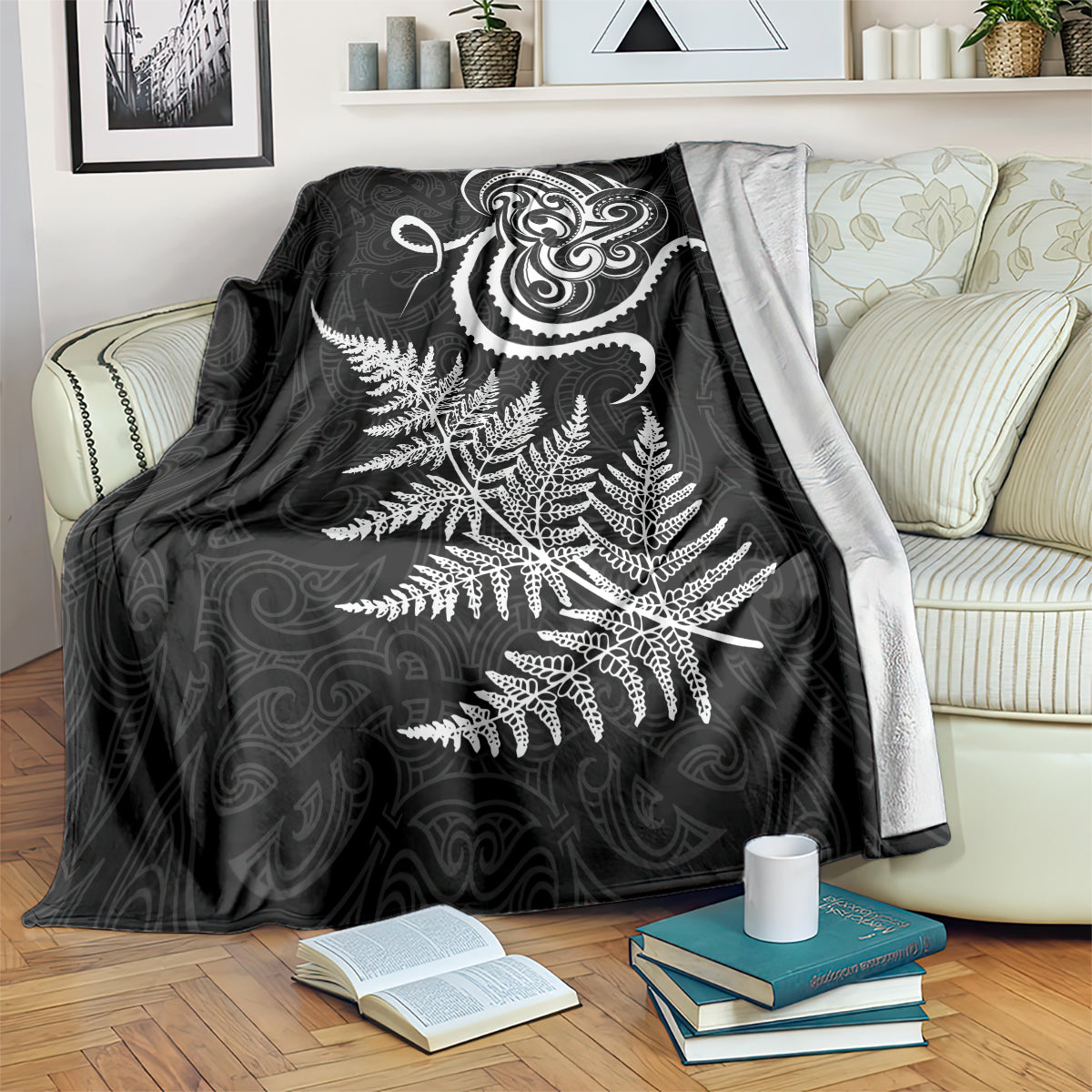New Zealand Octopus Tattoo and Fern Blanket Maori Pattern LT03 Black - Polynesian Pride