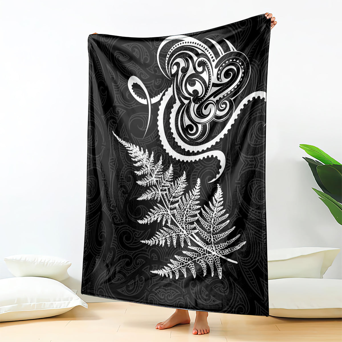 New Zealand Octopus Tattoo and Fern Blanket Maori Pattern LT03 - Polynesian Pride