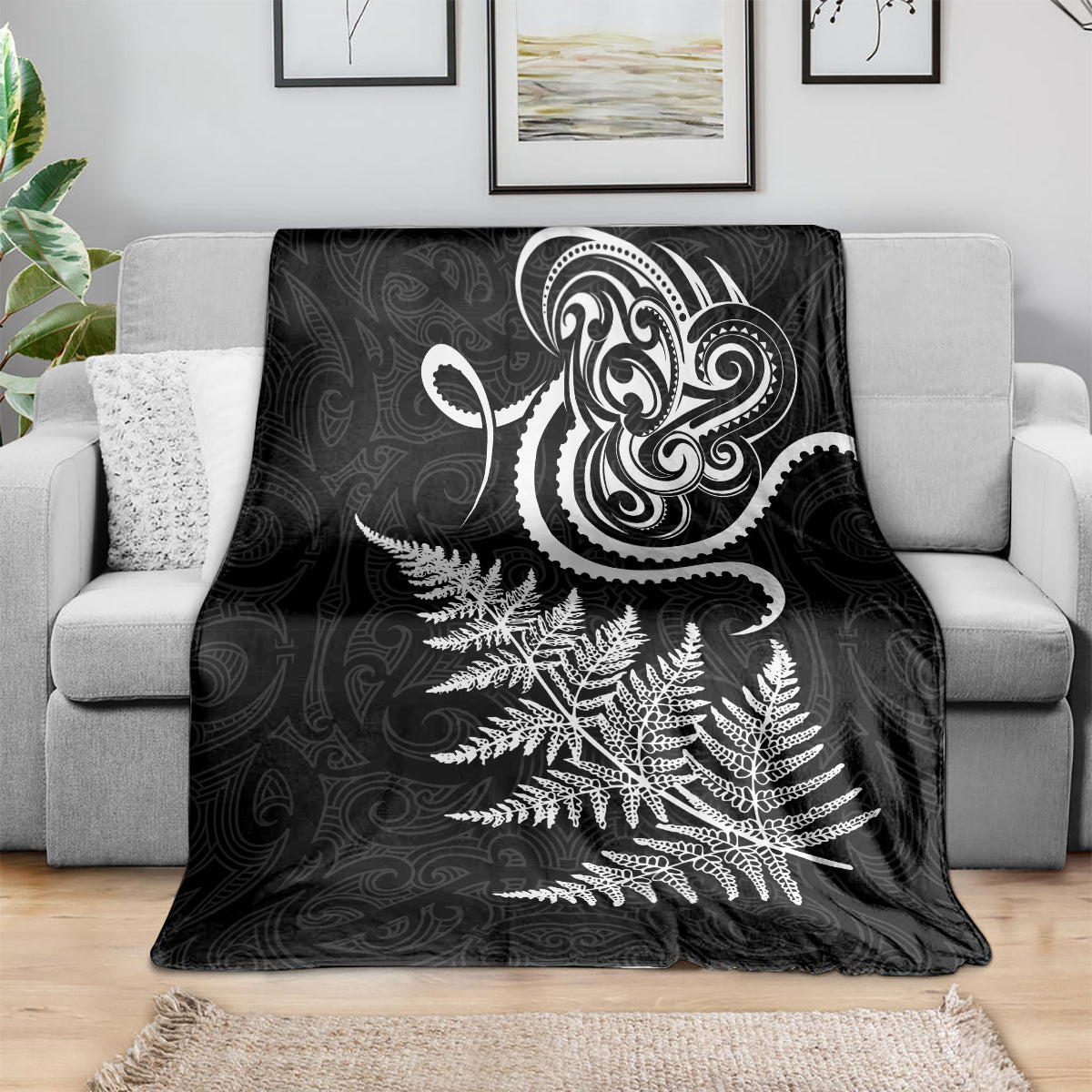 New Zealand Octopus Tattoo and Fern Blanket Maori Pattern LT03 - Polynesian Pride