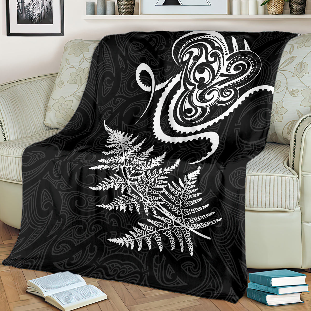 New Zealand Octopus Tattoo and Fern Blanket Maori Pattern LT03 - Polynesian Pride