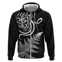 New Zealand Octopus Tattoo and Fern Hoodie Maori Pattern LT03 Zip Hoodie Black - Polynesian Pride
