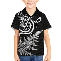 New Zealand Octopus Tattoo and Fern Kid Hawaiian Shirt Maori Pattern LT03 Kid Black - Polynesian Pride