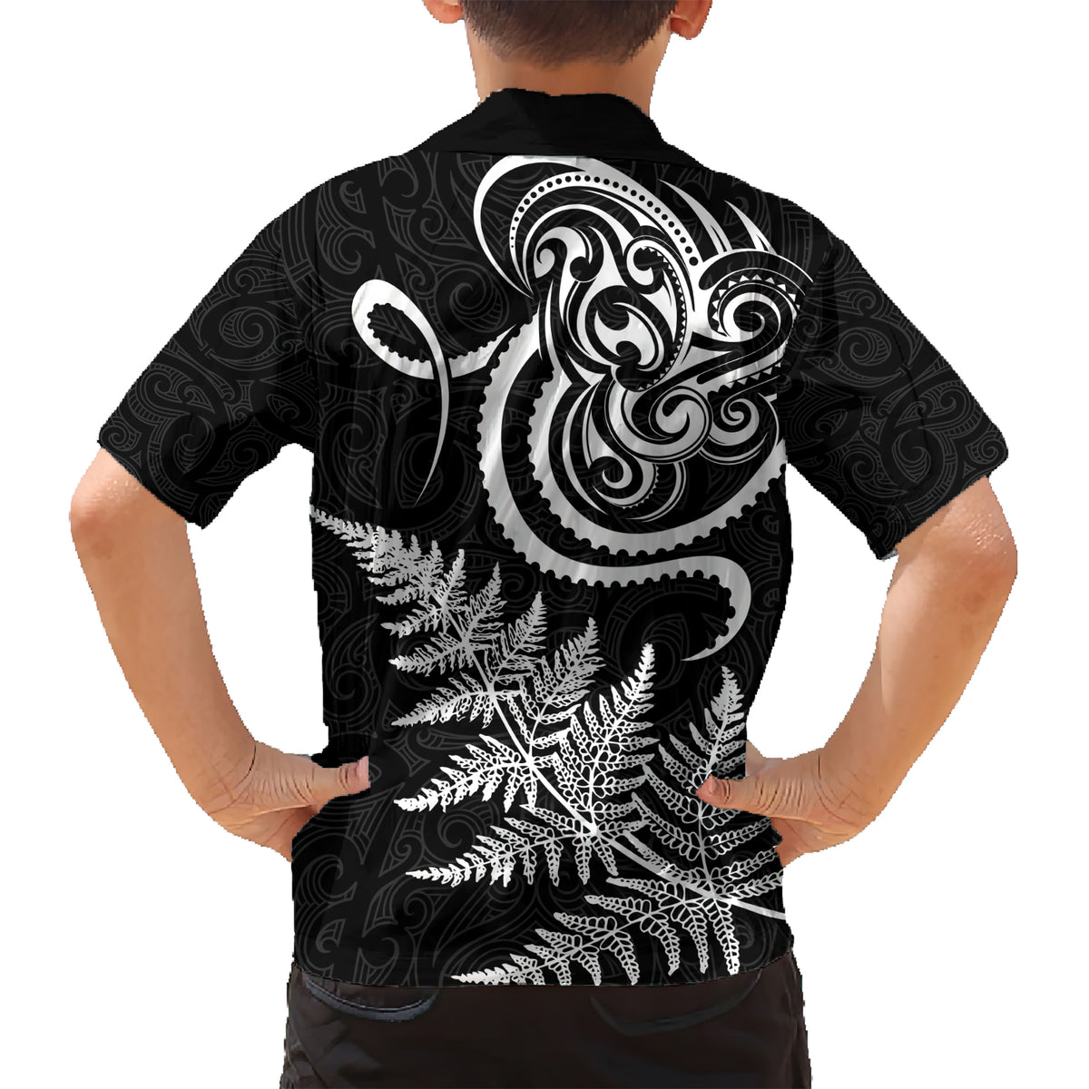 New Zealand Octopus Tattoo and Fern Kid Hawaiian Shirt Maori Pattern LT03 - Polynesian Pride