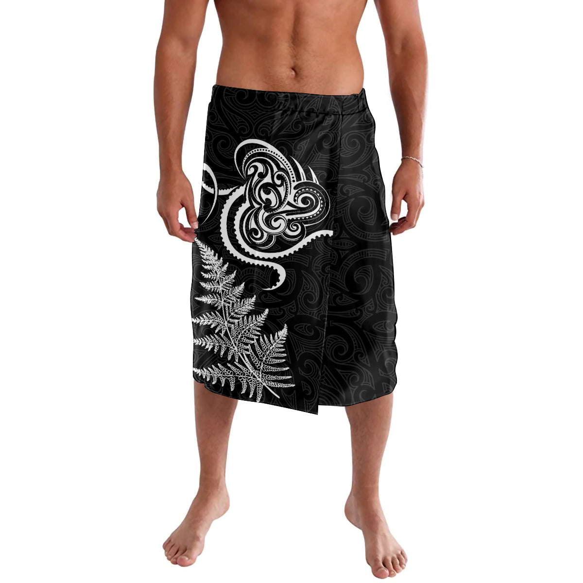 New Zealand Octopus Tattoo and Fern Lavalava Maori Pattern LT03 Black - Polynesian Pride
