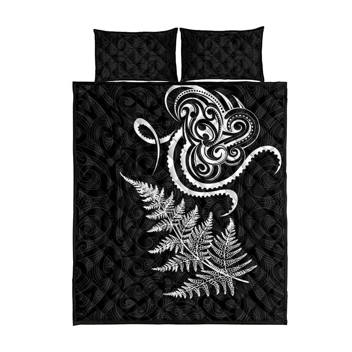 New Zealand Octopus Tattoo and Fern Quilt Bed Set Maori Pattern LT03 - Polynesian Pride