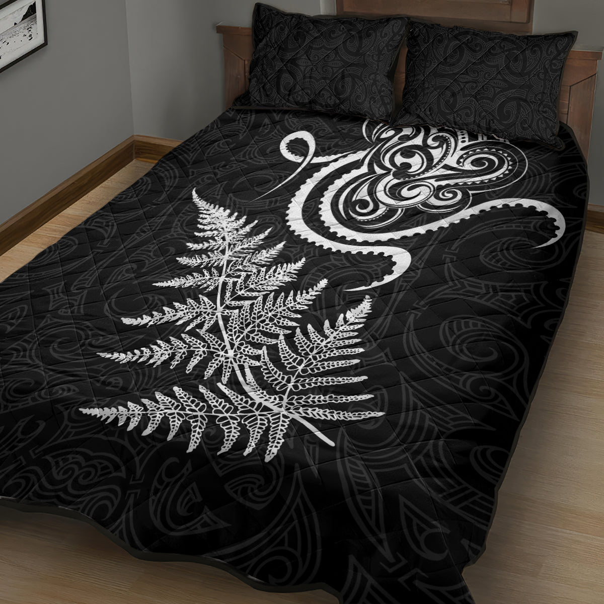 New Zealand Octopus Tattoo and Fern Quilt Bed Set Maori Pattern LT03 - Polynesian Pride