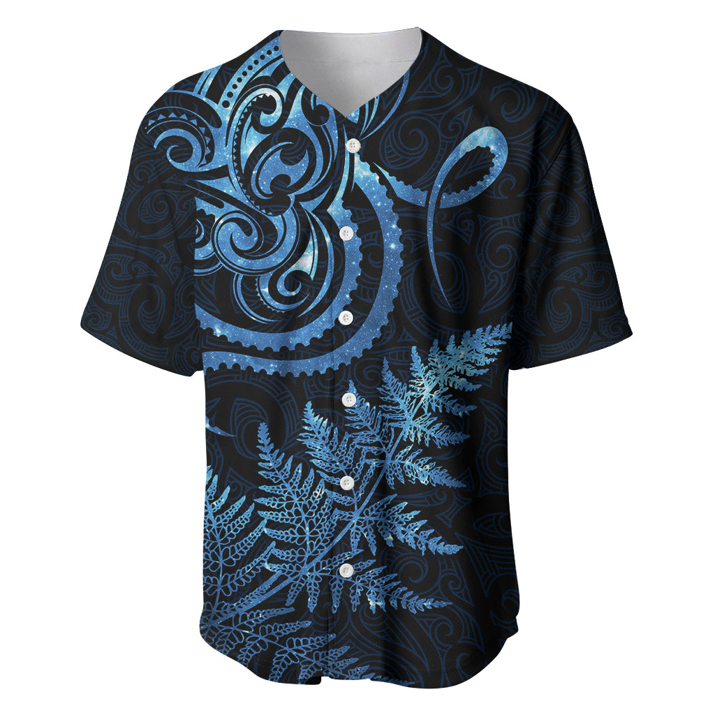 New Zealand Octopus Tattoo and Fern Baseball Jersey Maori Pattern Matariki Style LT03 Blue - Polynesian Pride