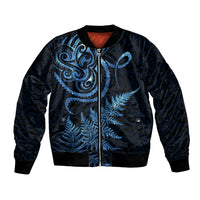 New Zealand Octopus Tattoo and Fern Bomber Jacket Maori Pattern Matariki Style LT03 Unisex Blue - Polynesian Pride
