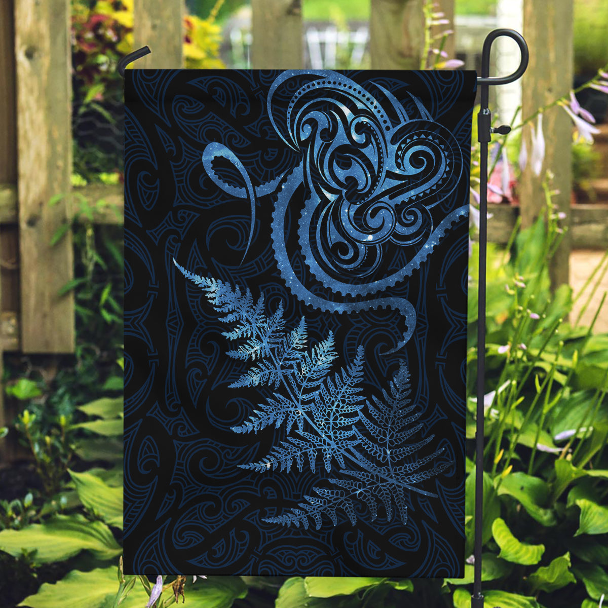 New Zealand Octopus Tattoo and Fern Garden Flag Maori Pattern Matariki Style