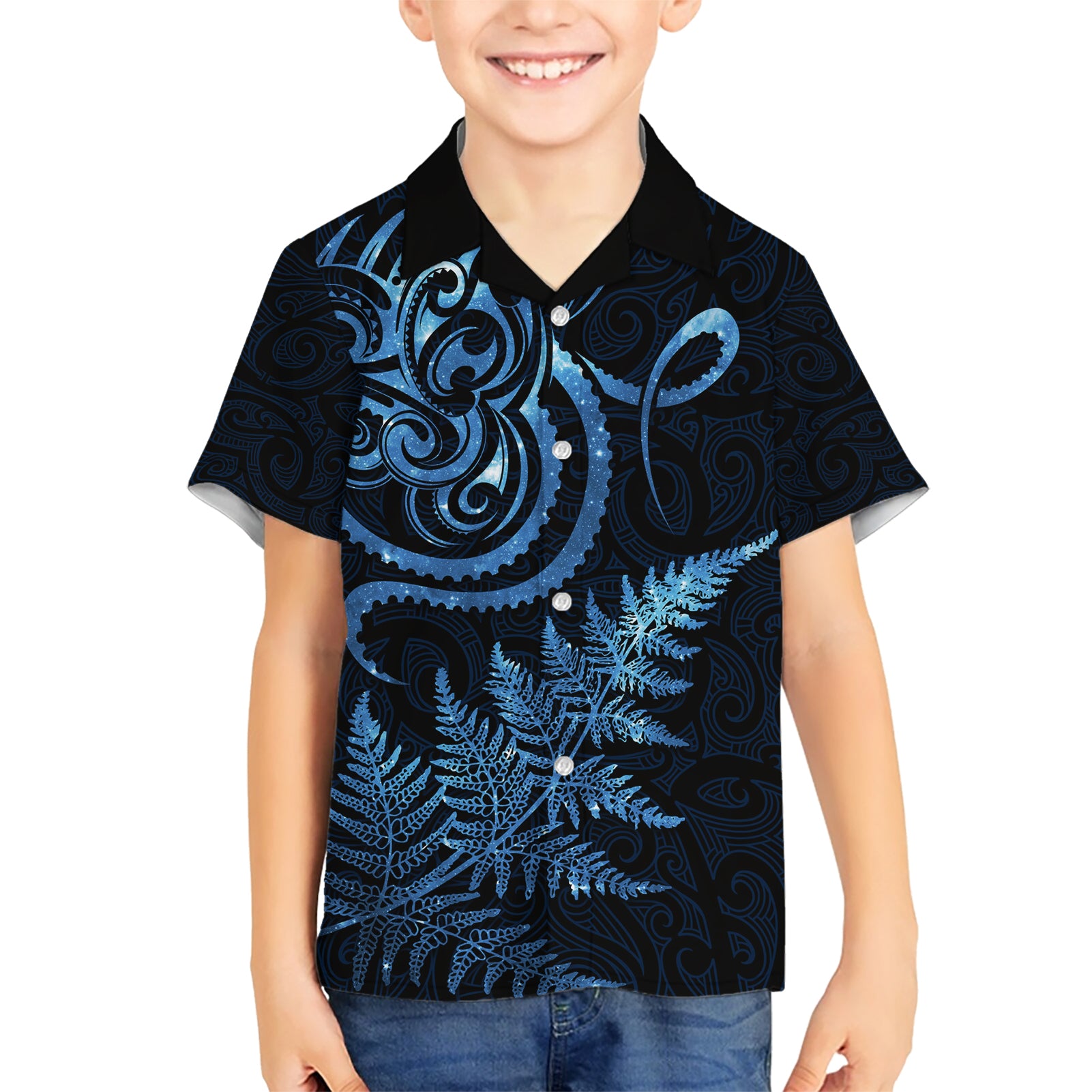 New Zealand Octopus Tattoo and Fern Kid Hawaiian Shirt Maori Pattern Matariki Style