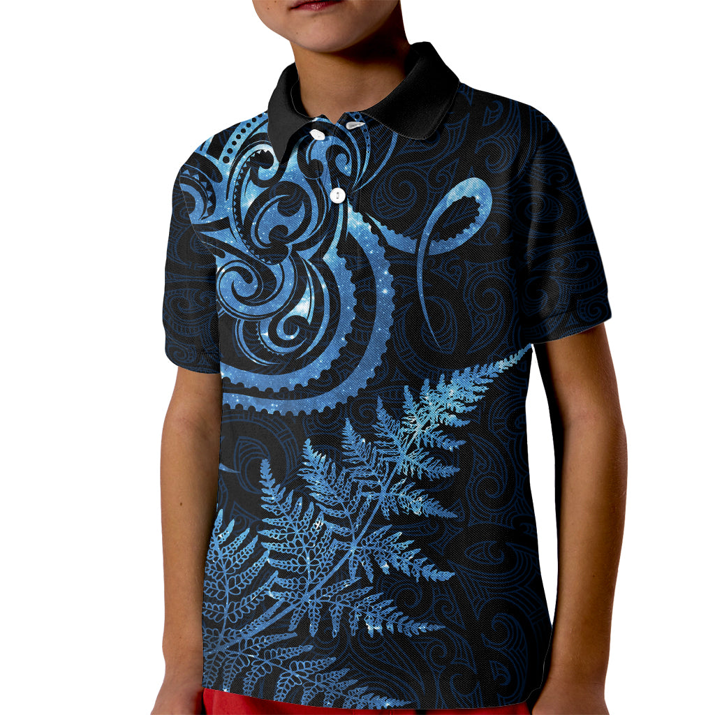 New Zealand Octopus Tattoo and Fern Kid Polo Shirt Maori Pattern Matariki Style