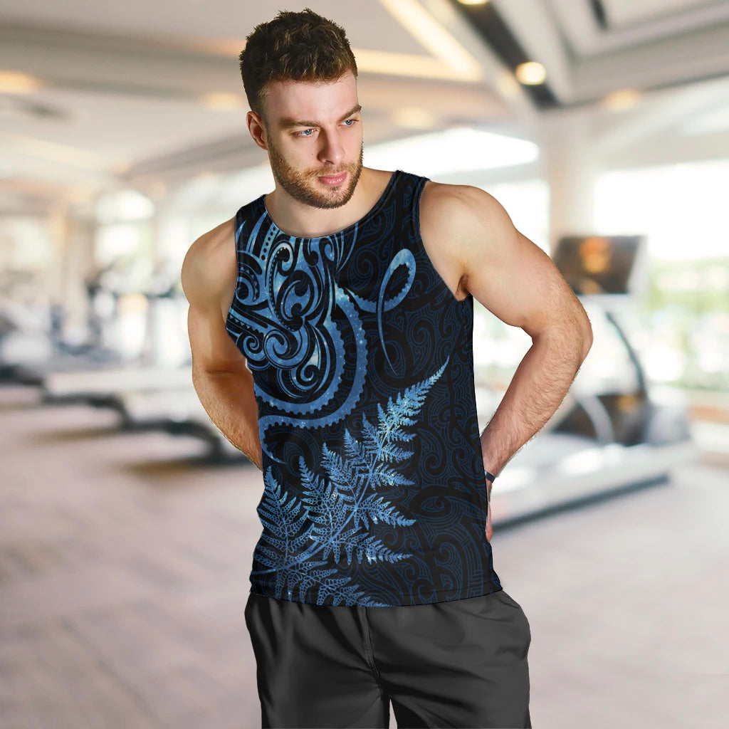 New Zealand Octopus Tattoo and Fern Men Tank Top Maori Pattern Matariki Style LT03 Blue - Polynesian Pride