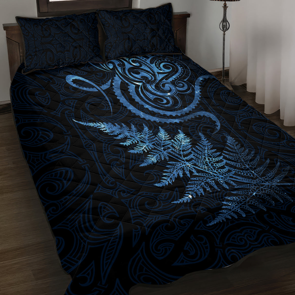 New Zealand Octopus Tattoo and Fern Quilt Bed Set Maori Pattern Matariki Style